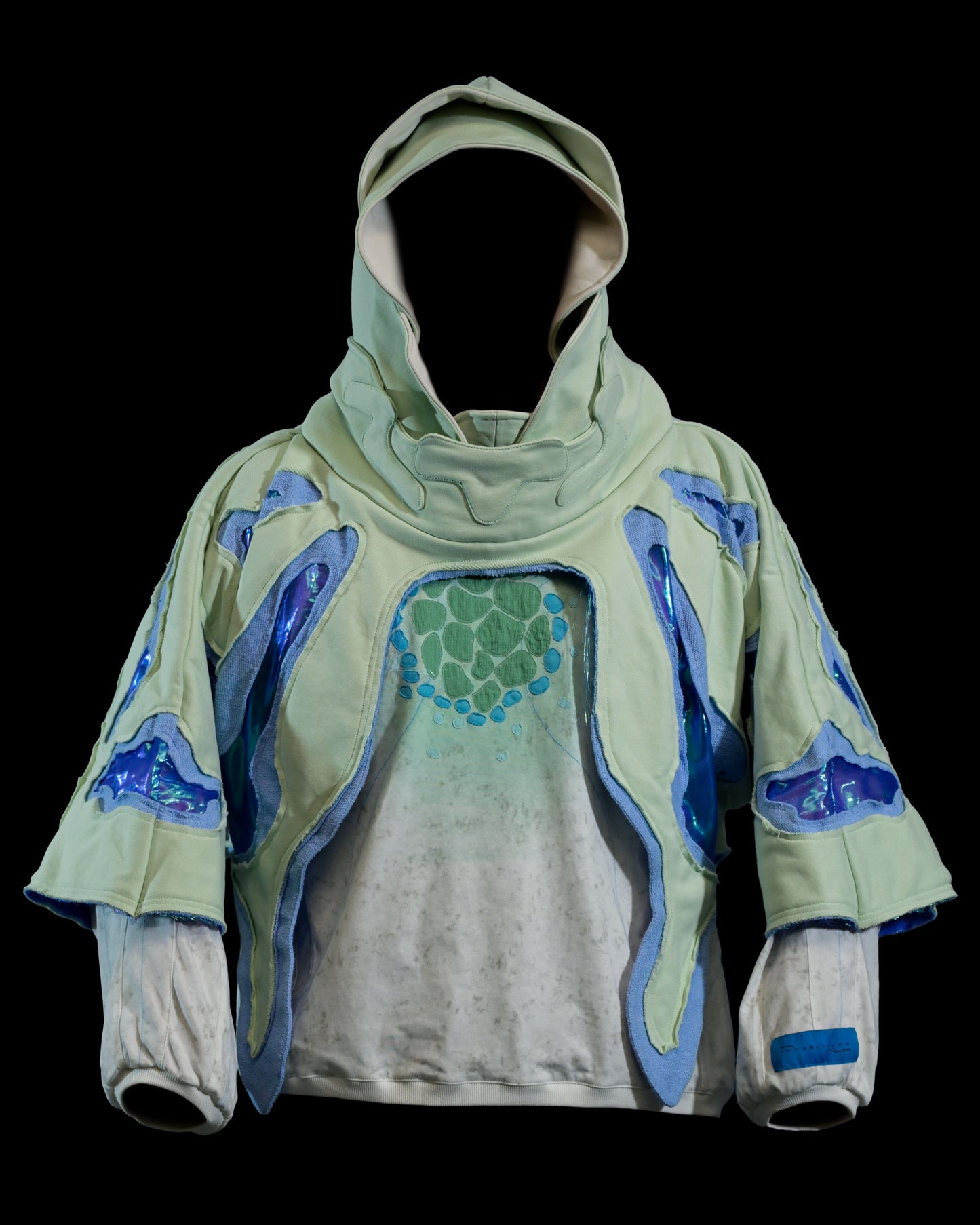 lucid coral aqua sci-fi clothing hoodie, front view