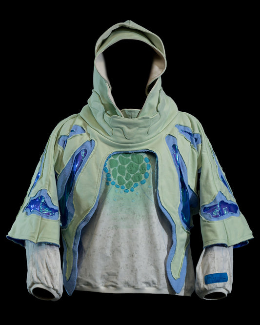 lucid coral aqua sci-fi clothing hoodie, front view