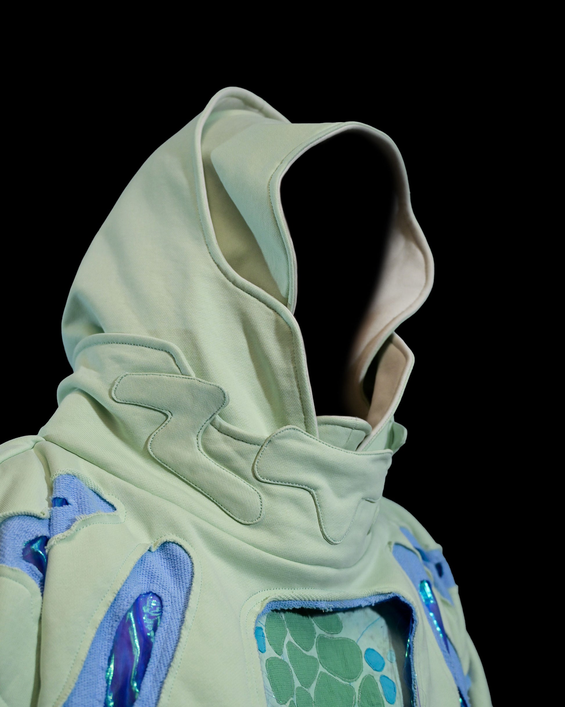 lucid coral aqua sci-fi clothing hoodie, hood view