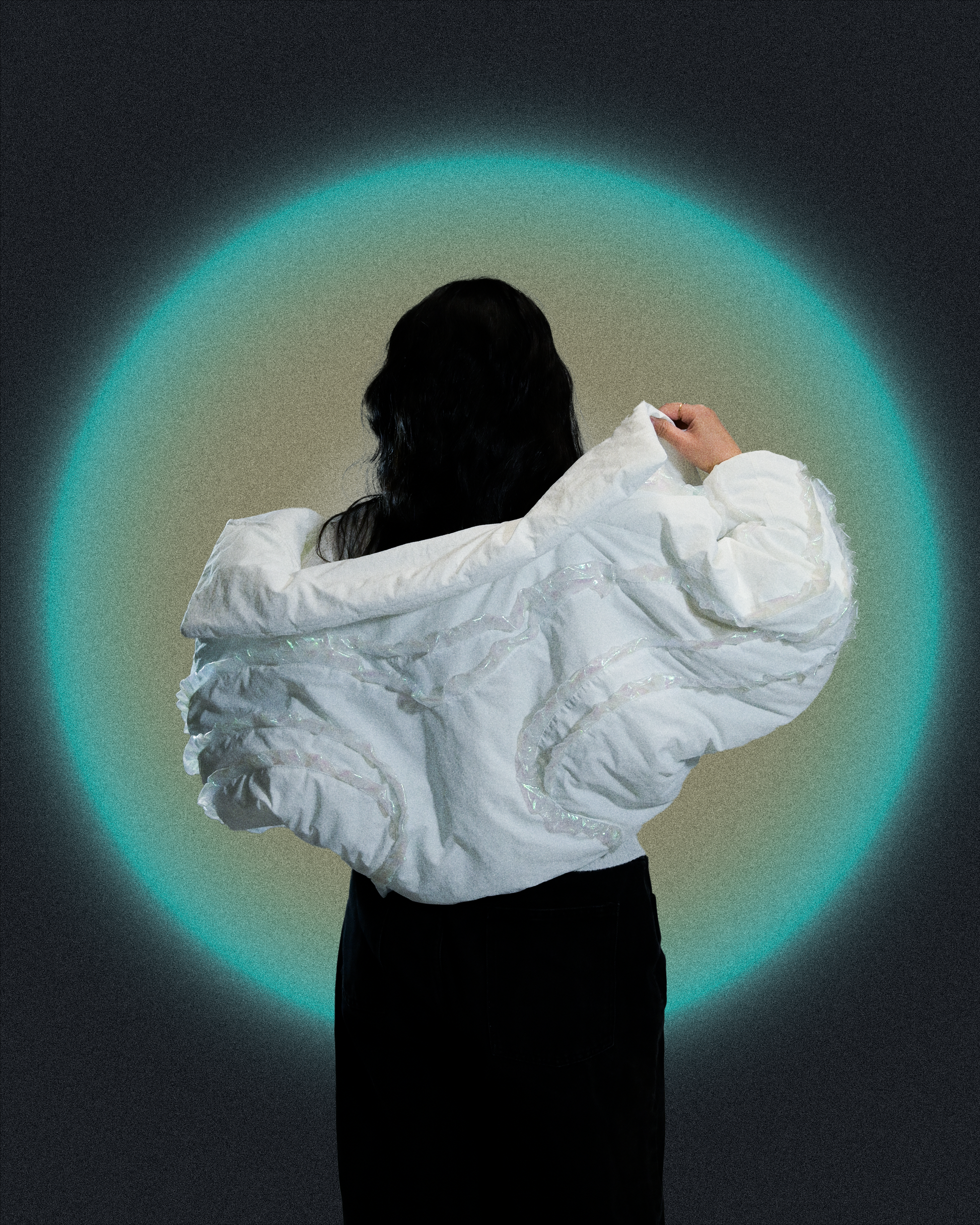 lunar pearl white women's cropped puffer jacket, back model