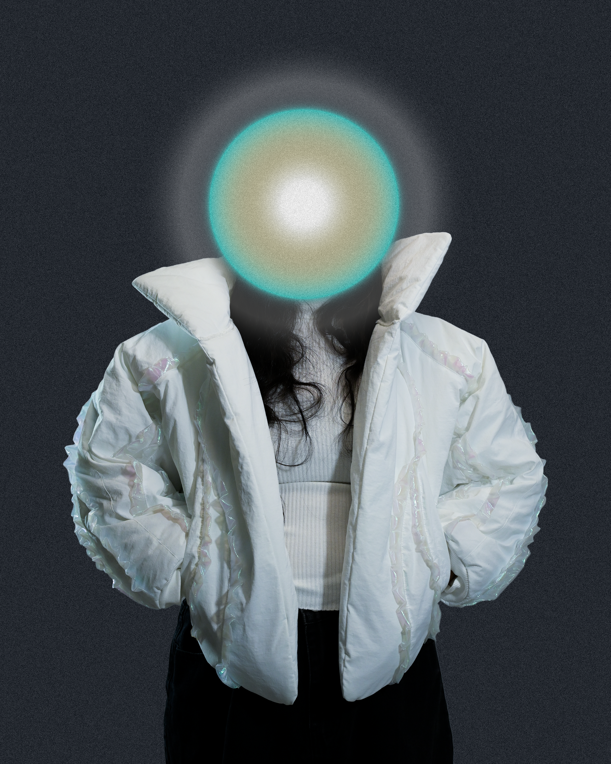 lunar pearl white women's cropped puffer jacket, front model view