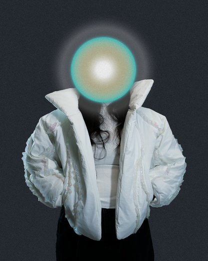 lunar pearl white women's cropped puffer jacket, front model view