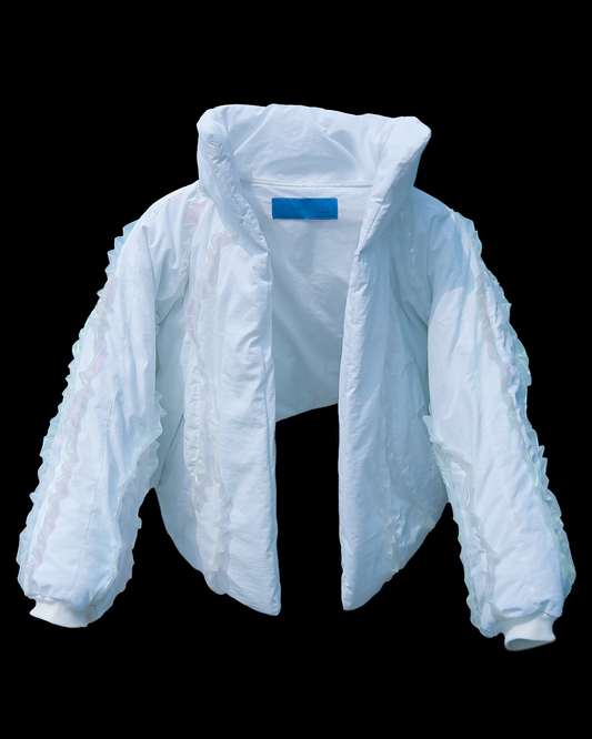 lunar pearl white women's cropped puffer jacket, front view