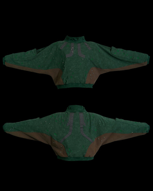 nature iron robotic dystopian archive sweater, front and back view