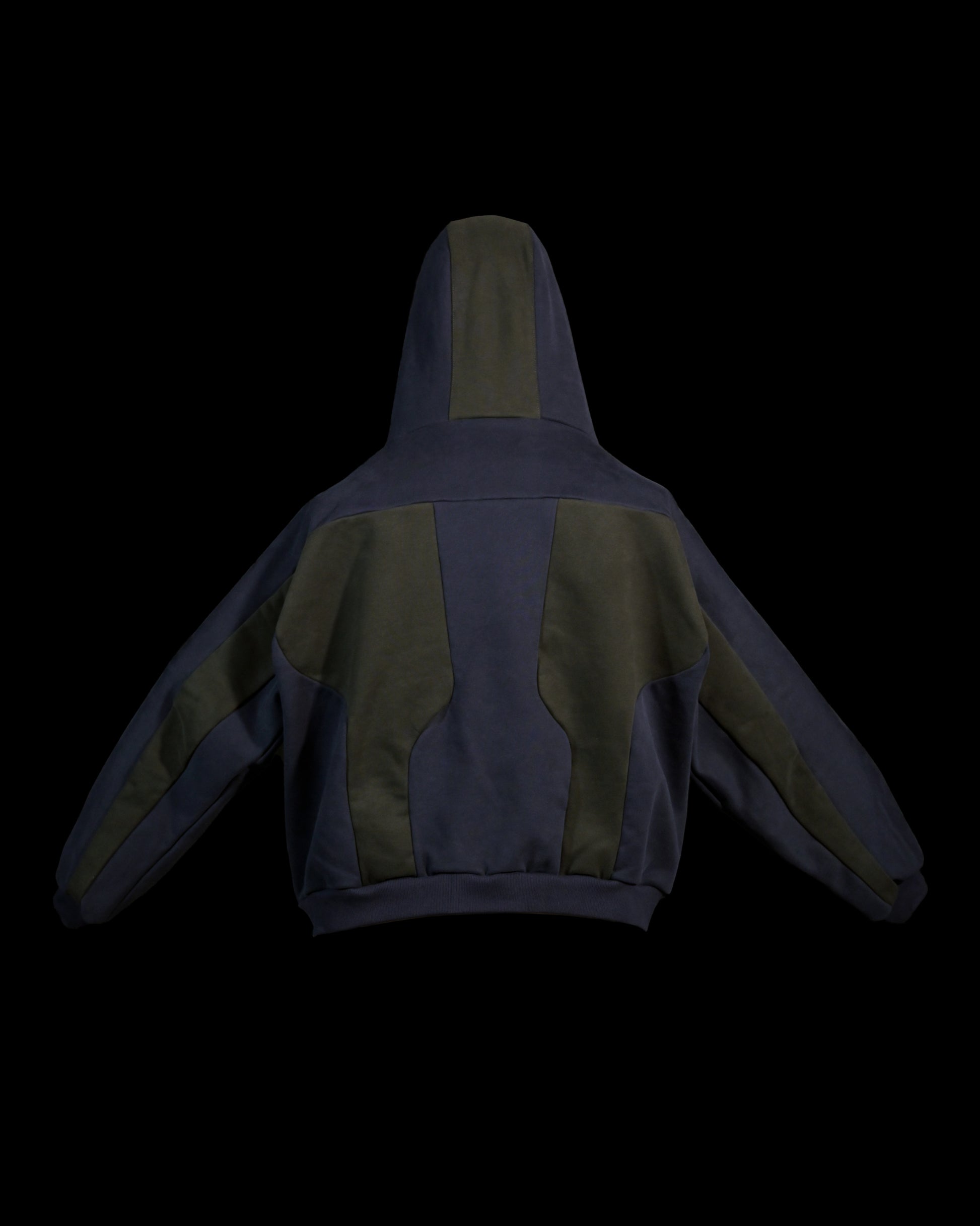 navy android robotic ski hoodie, back view