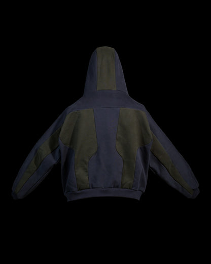 navy android robotic ski hoodie, back view