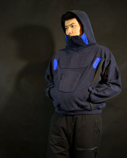 navy android robotic ski hoodie, model view