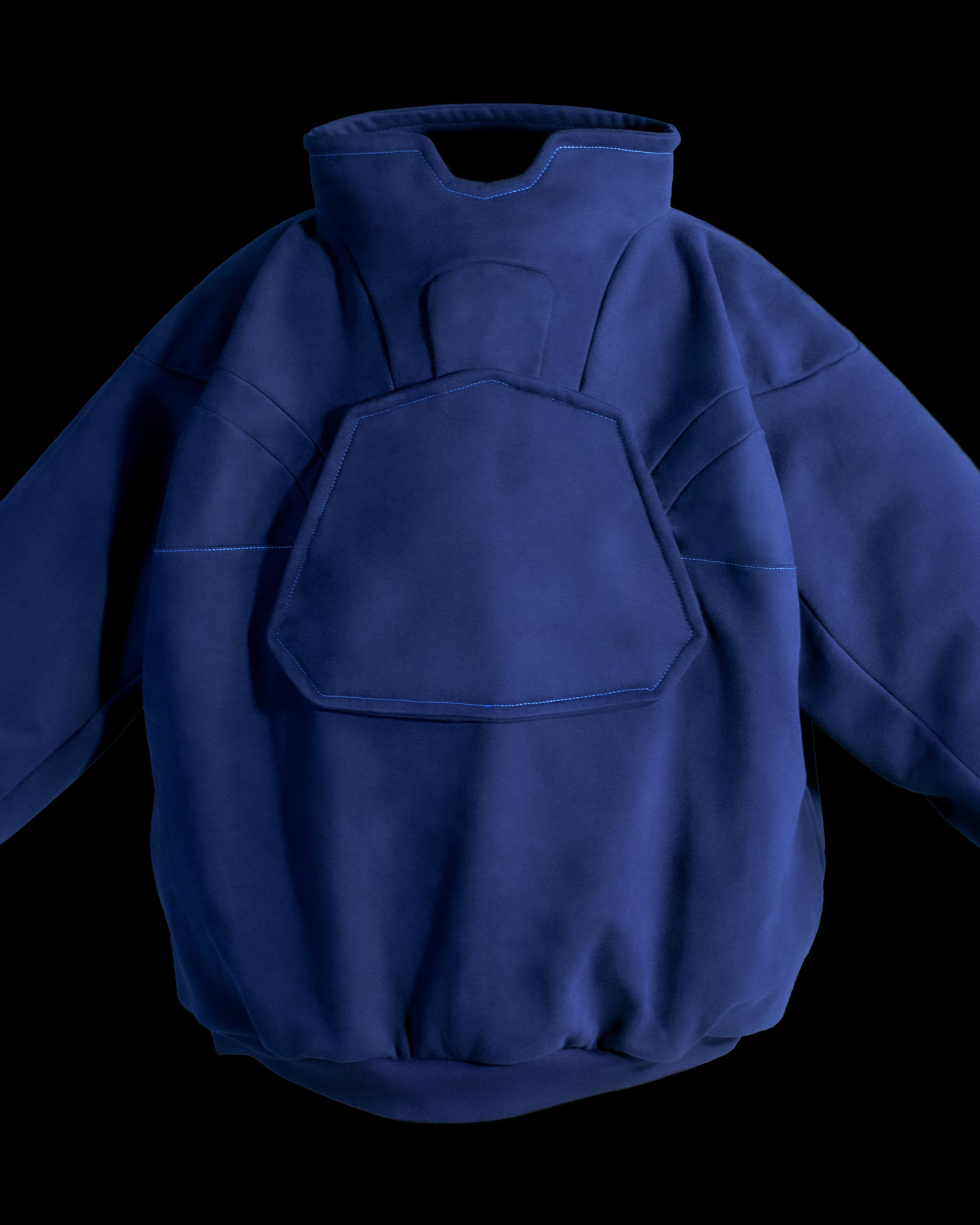navy android  space heavyweight sweater, front close up view