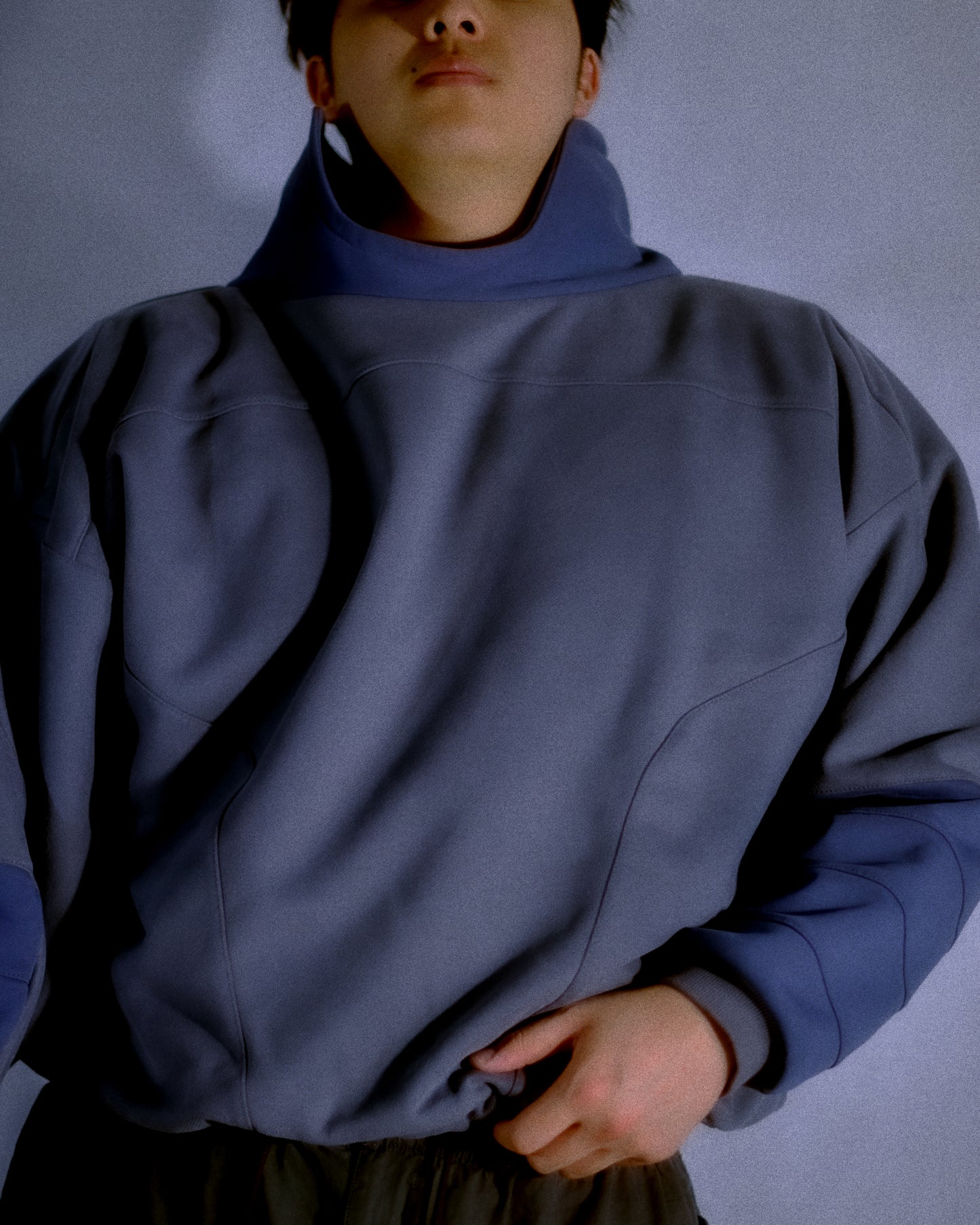 navy astro suit space streetwear fashion sweater, front model view