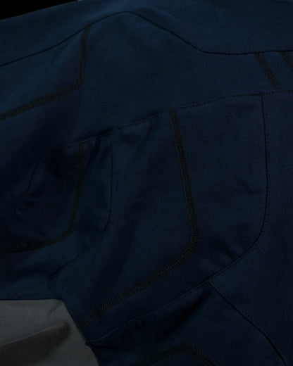 navy cloaking experimental sci-fi jacket, 3 needle overlock stitching view
