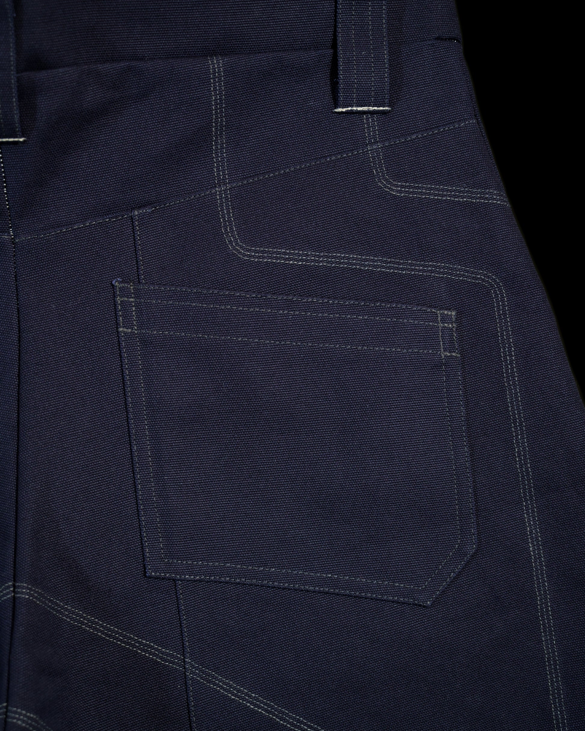 navy cotton canvas techwear cybernetic archive fashion shorts, back pocket