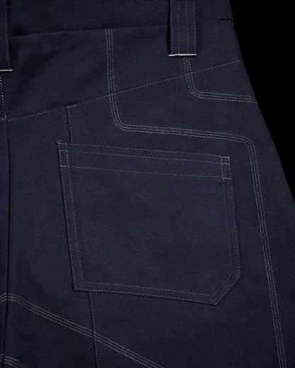 navy cotton canvas techwear cybernetic archive fashion shorts, back pocket