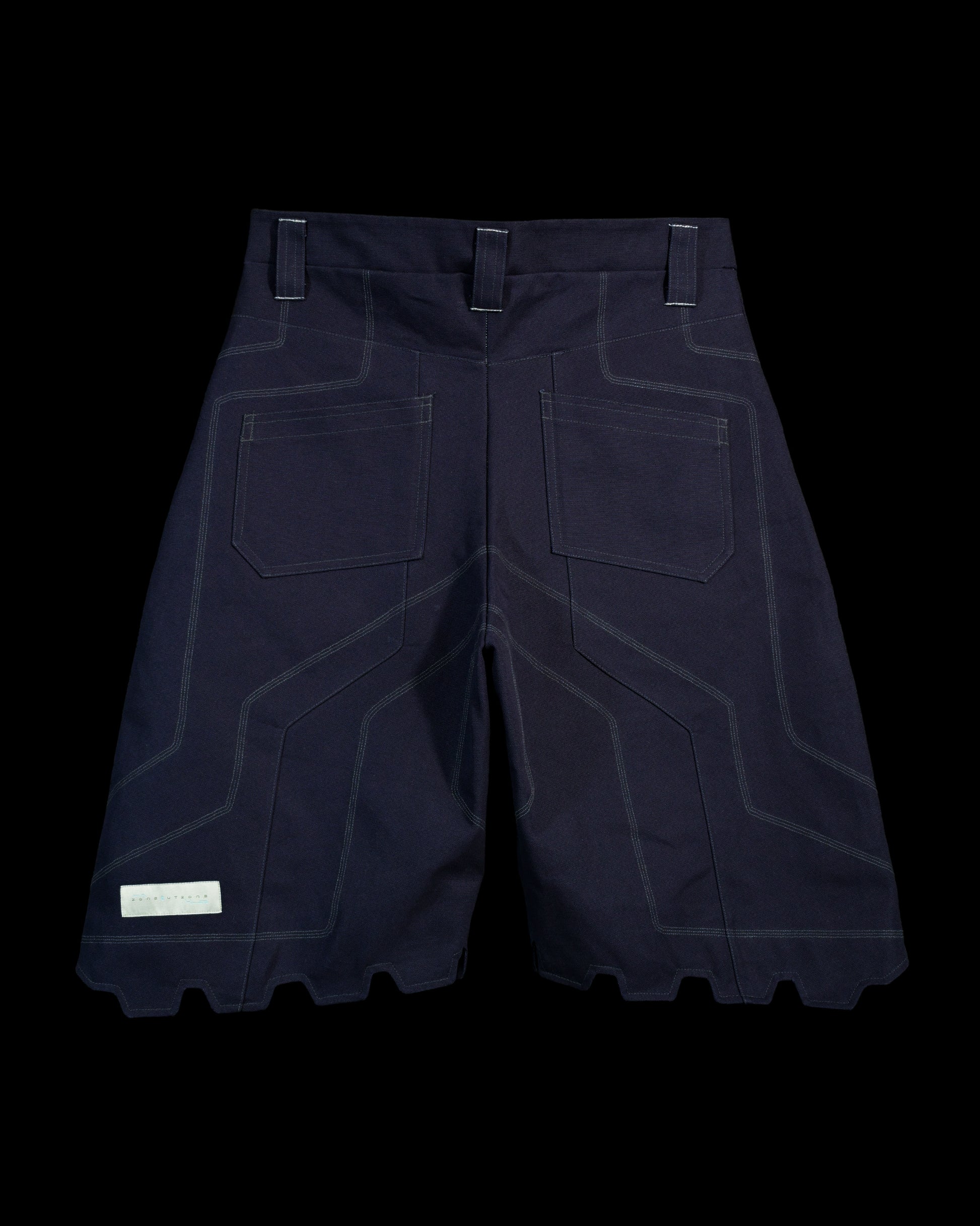navy cotton canvas techwear cybernetic archive fashion shorts, back view