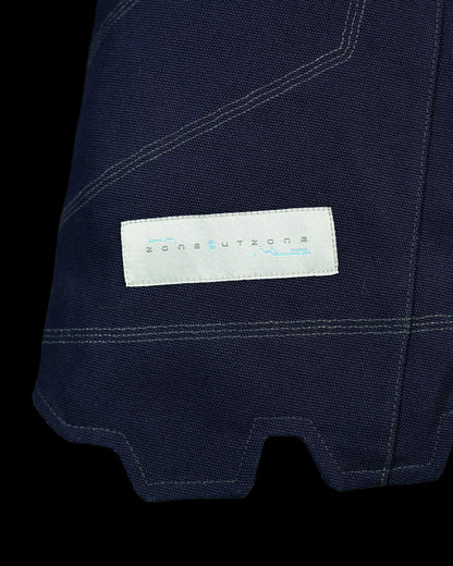 navy cotton canvas techwear cybernetic archive fashion shorts, woven tag