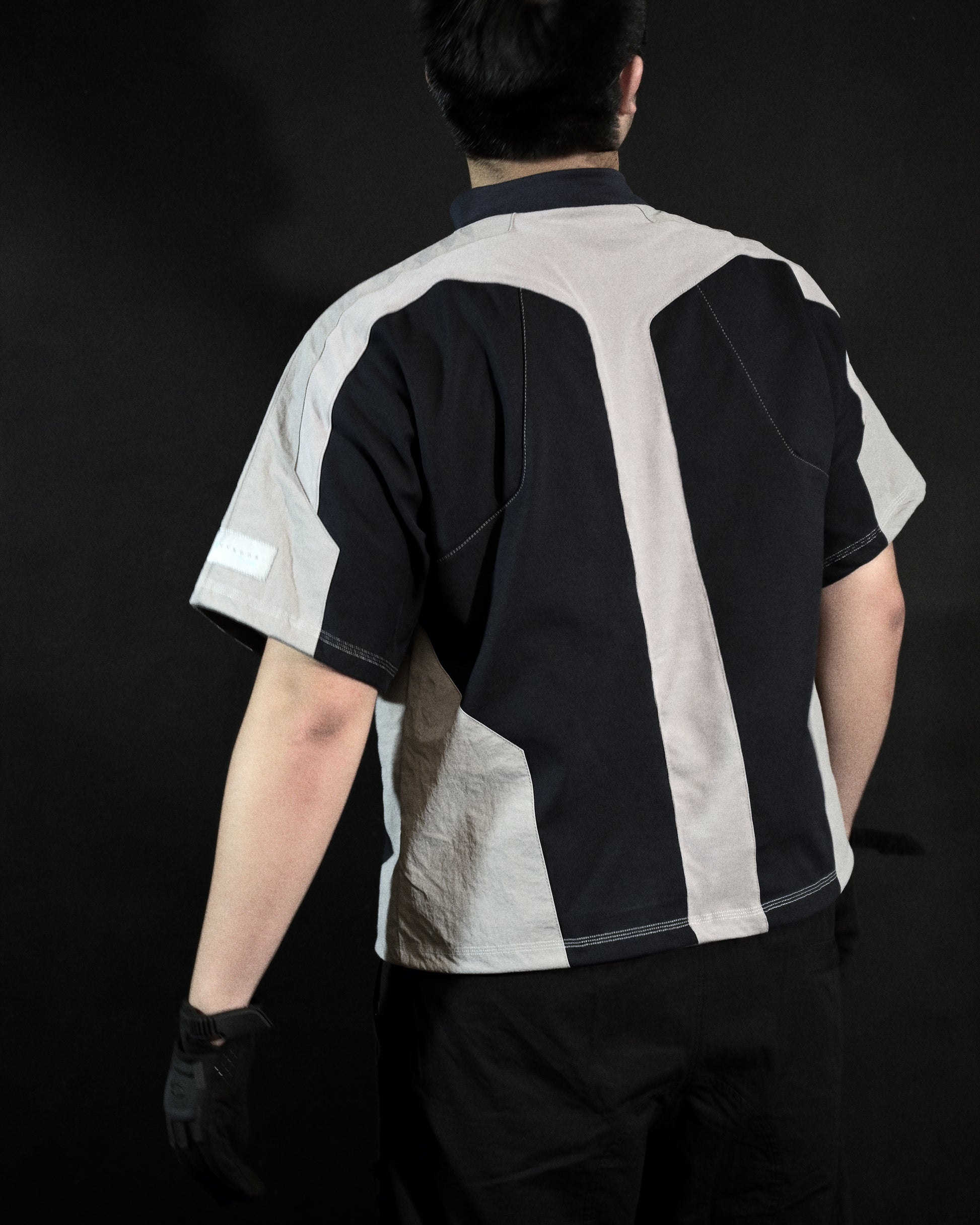 navy futuristic streetwear archive fashion tee, back model view