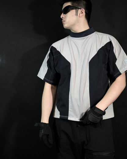 navy futuristic streetwear archive fashion tee, front model view
