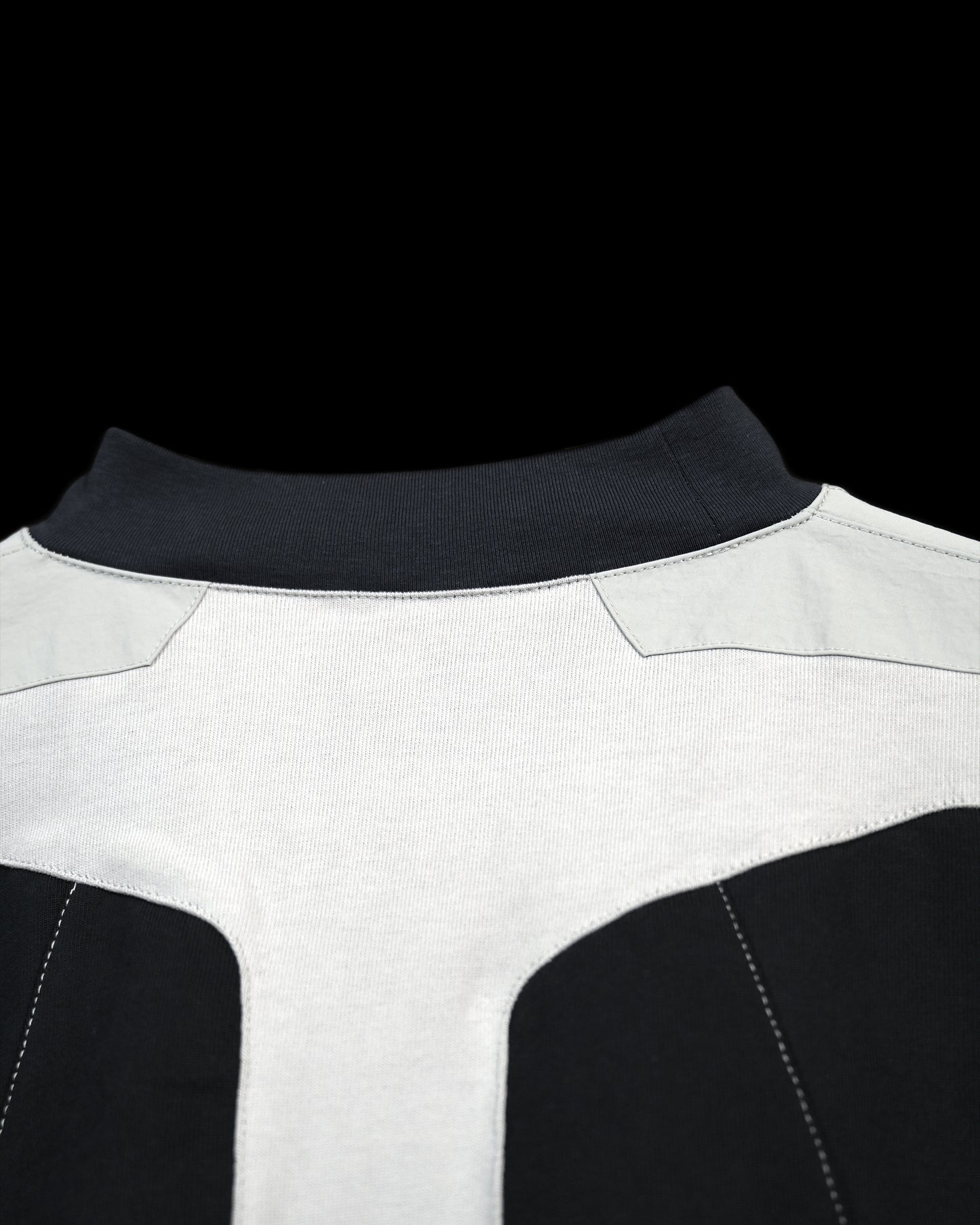 navy futuristic streetwear archive fashion tee, neck ribbing view