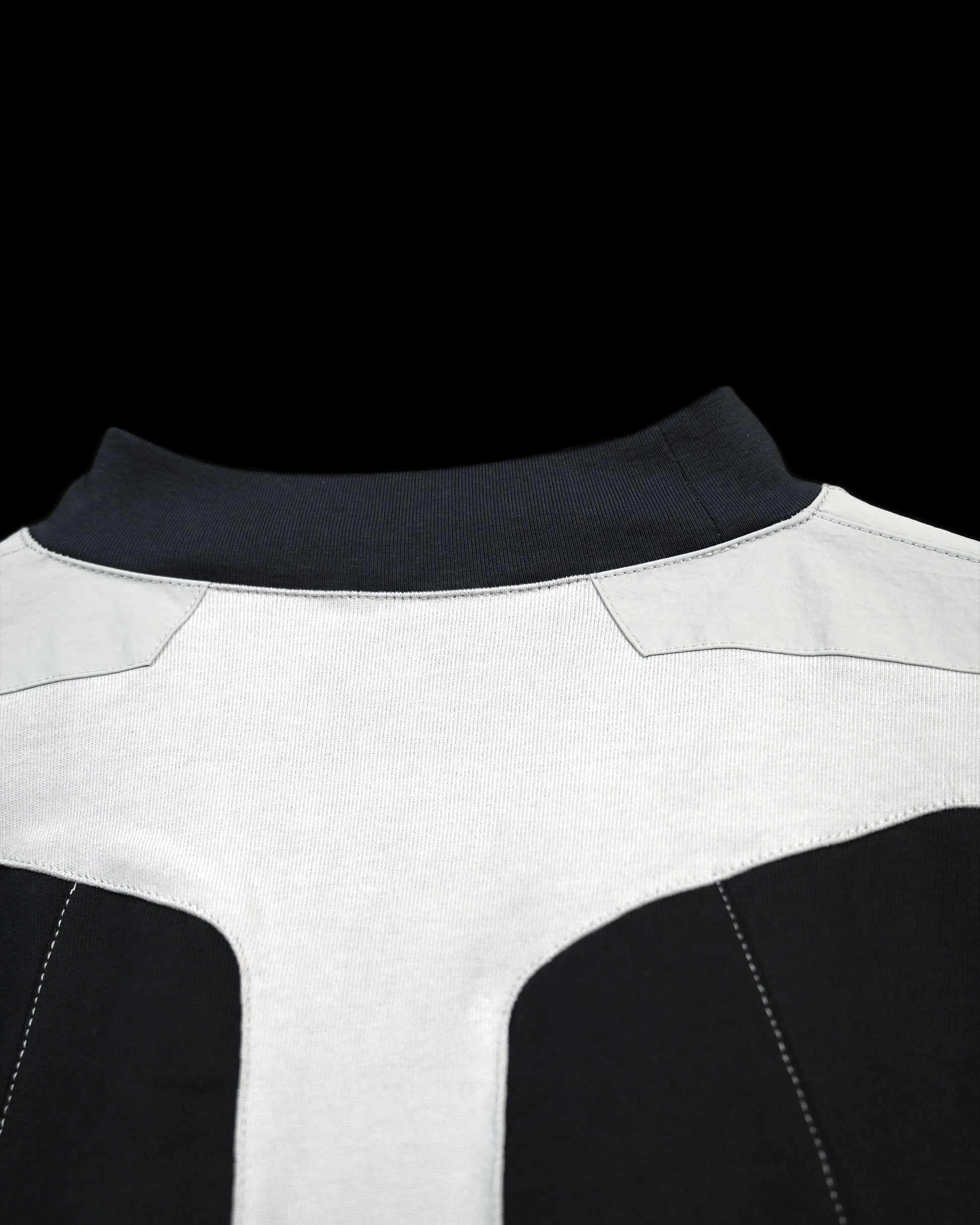 navy futuristic streetwear archive fashion tee, neck ribbing view
