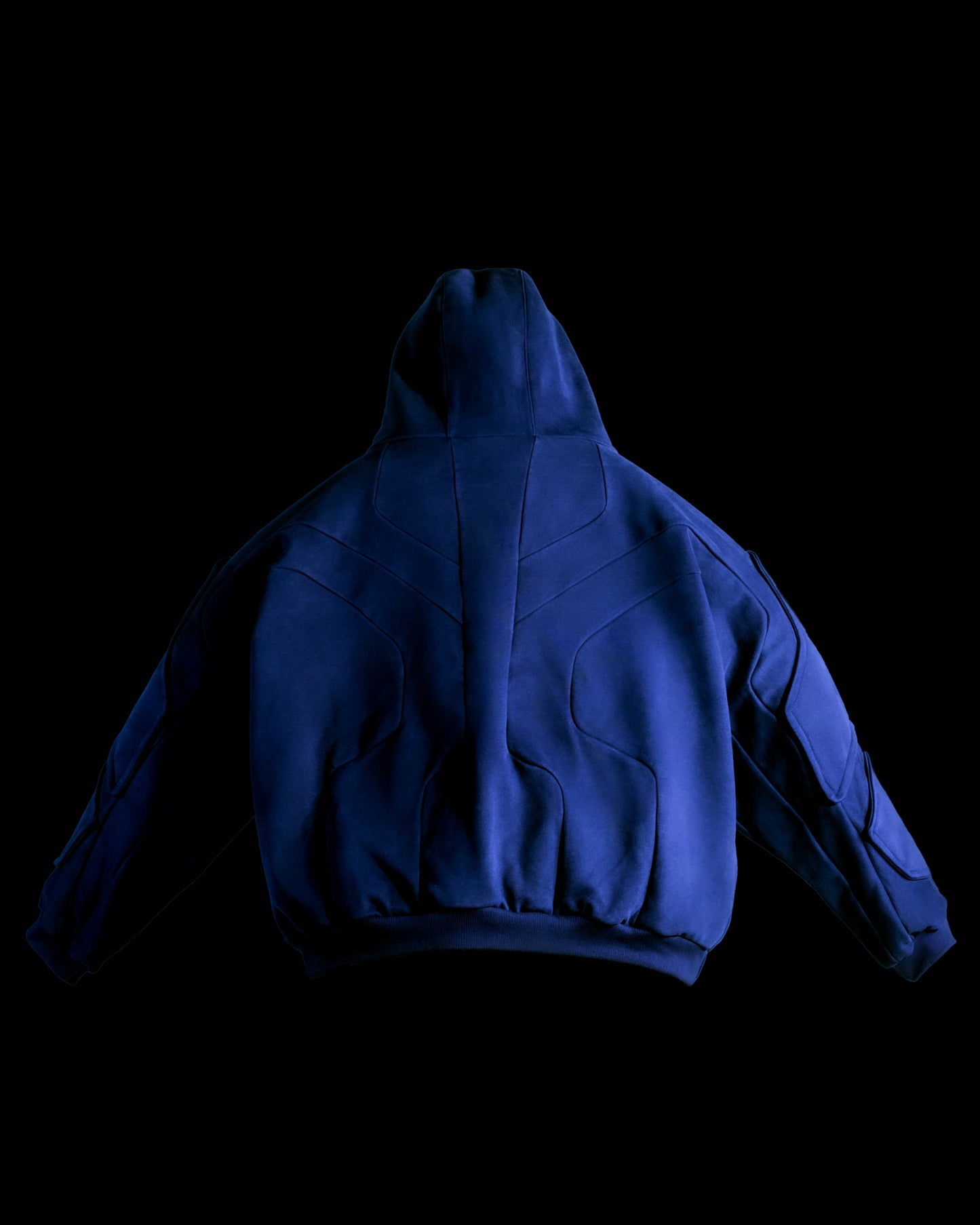 navy heavyweight cyberpunk cosmic blank hoodie, back view