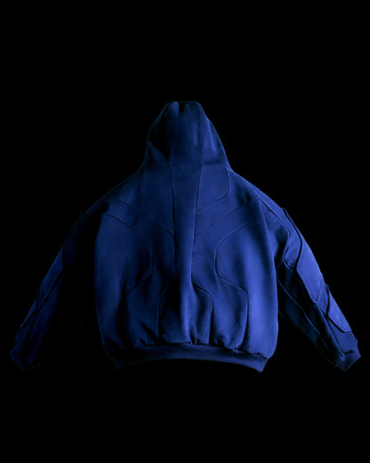 navy heavyweight cyberpunk cosmic blank hoodie, back view