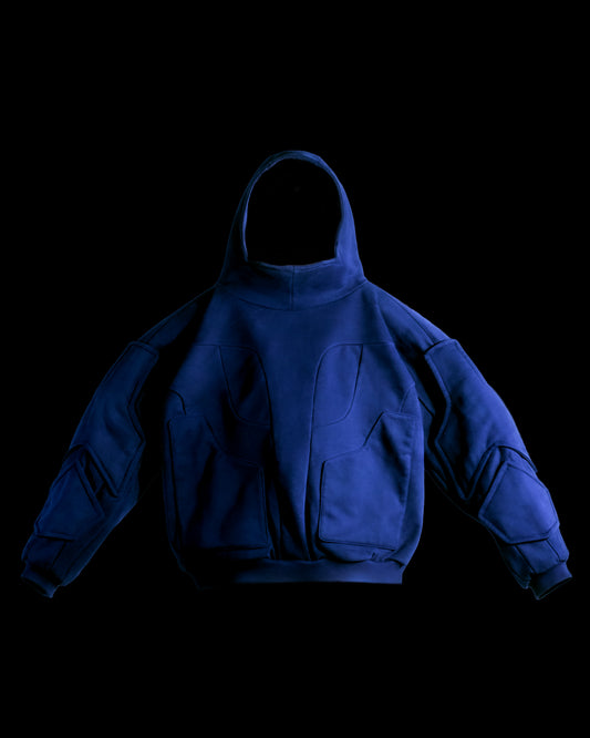 navy heavyweight cyberpunk cosmic blank hoodie, front view