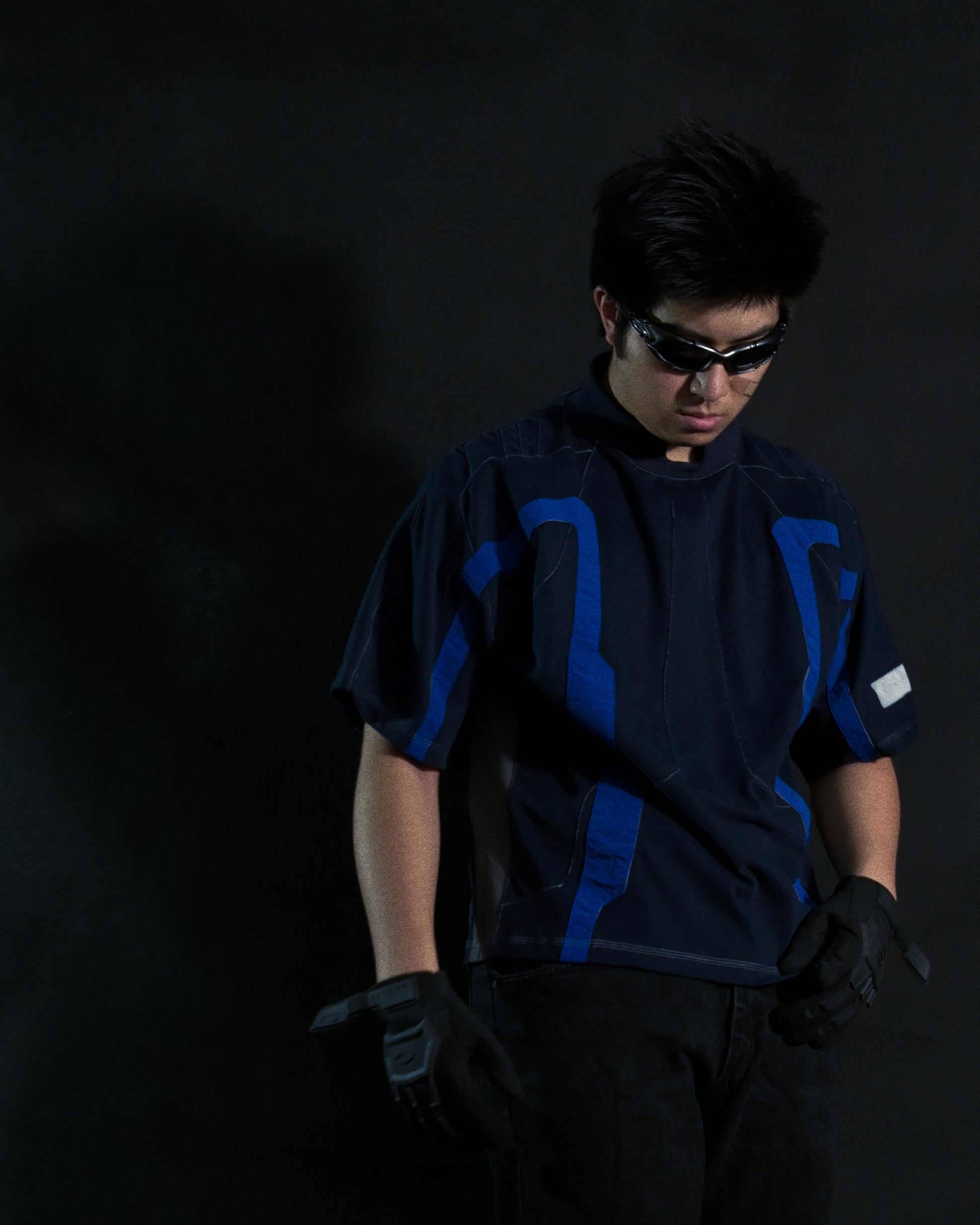 navy sci-fi archive clothing streetwear tee, front model view