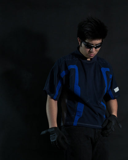 navy sci-fi archive clothing streetwear tee, front model view