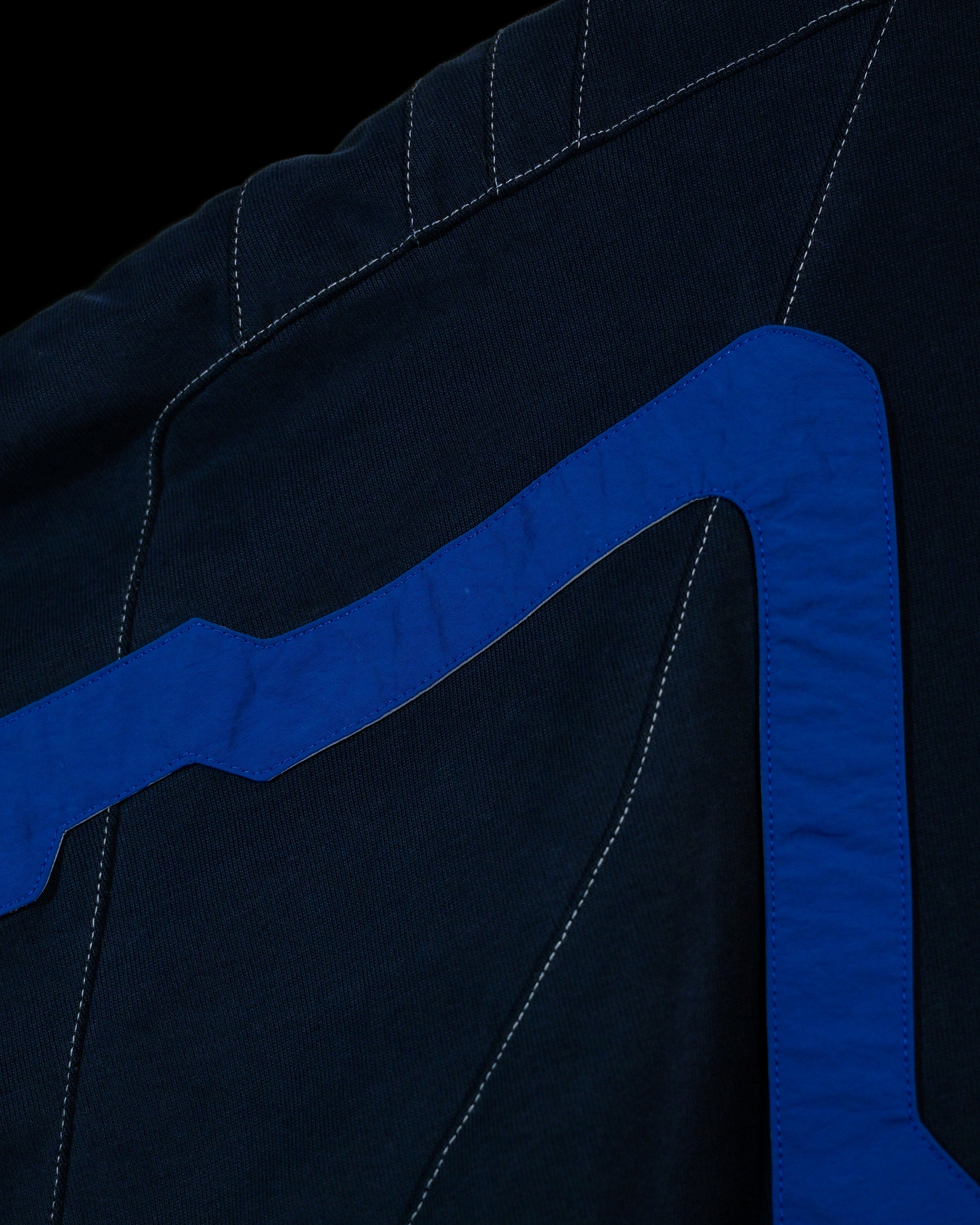 navy sci-fi archive clothing streetwear tee, stitching detail view
