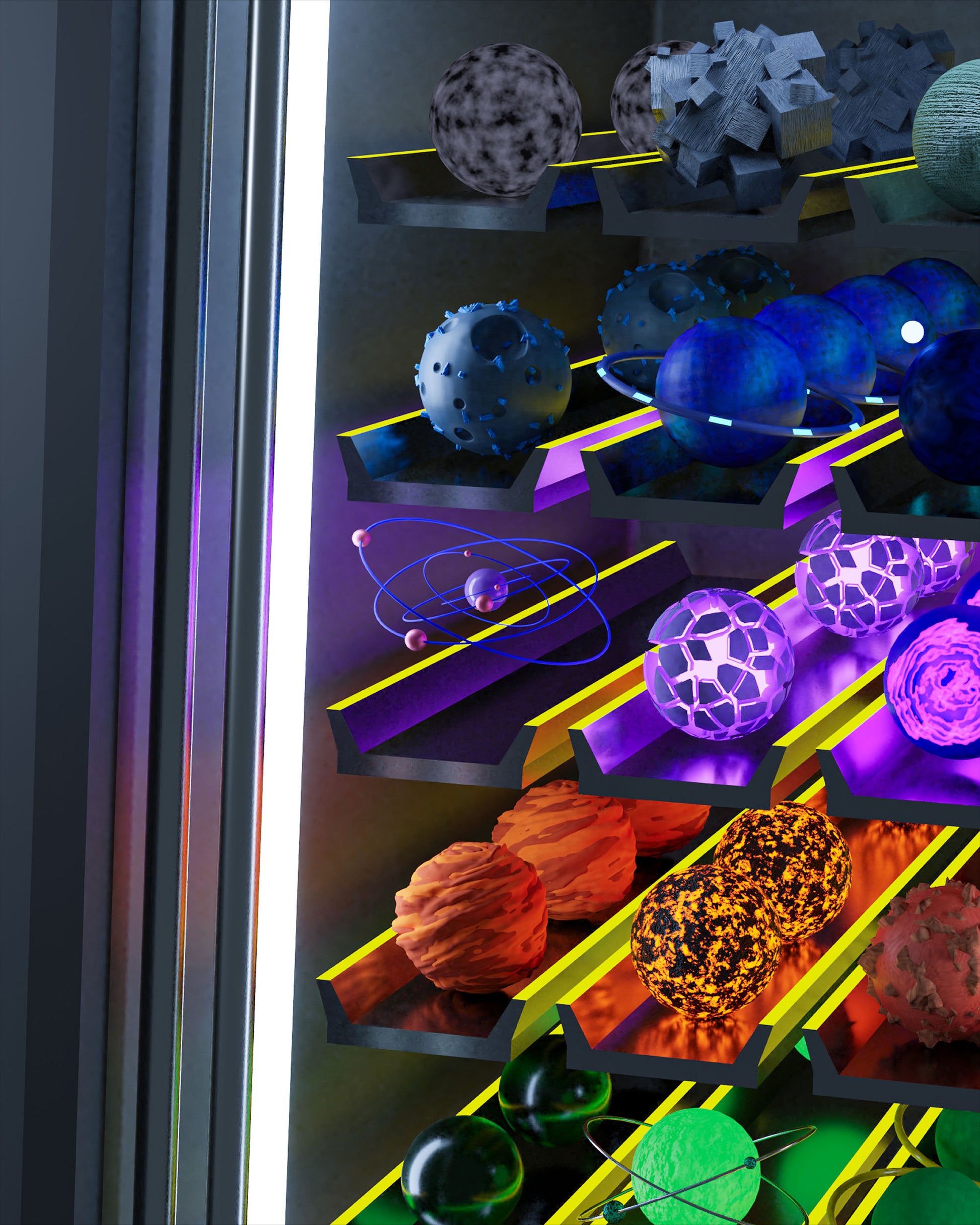 planet vending machine art piece 3D printed backpack, 3D rendering left