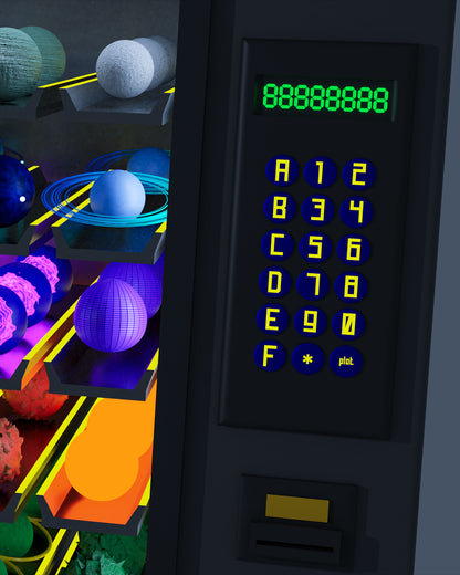planet vending machine art piece 3D printed backpack, 3D rendering right