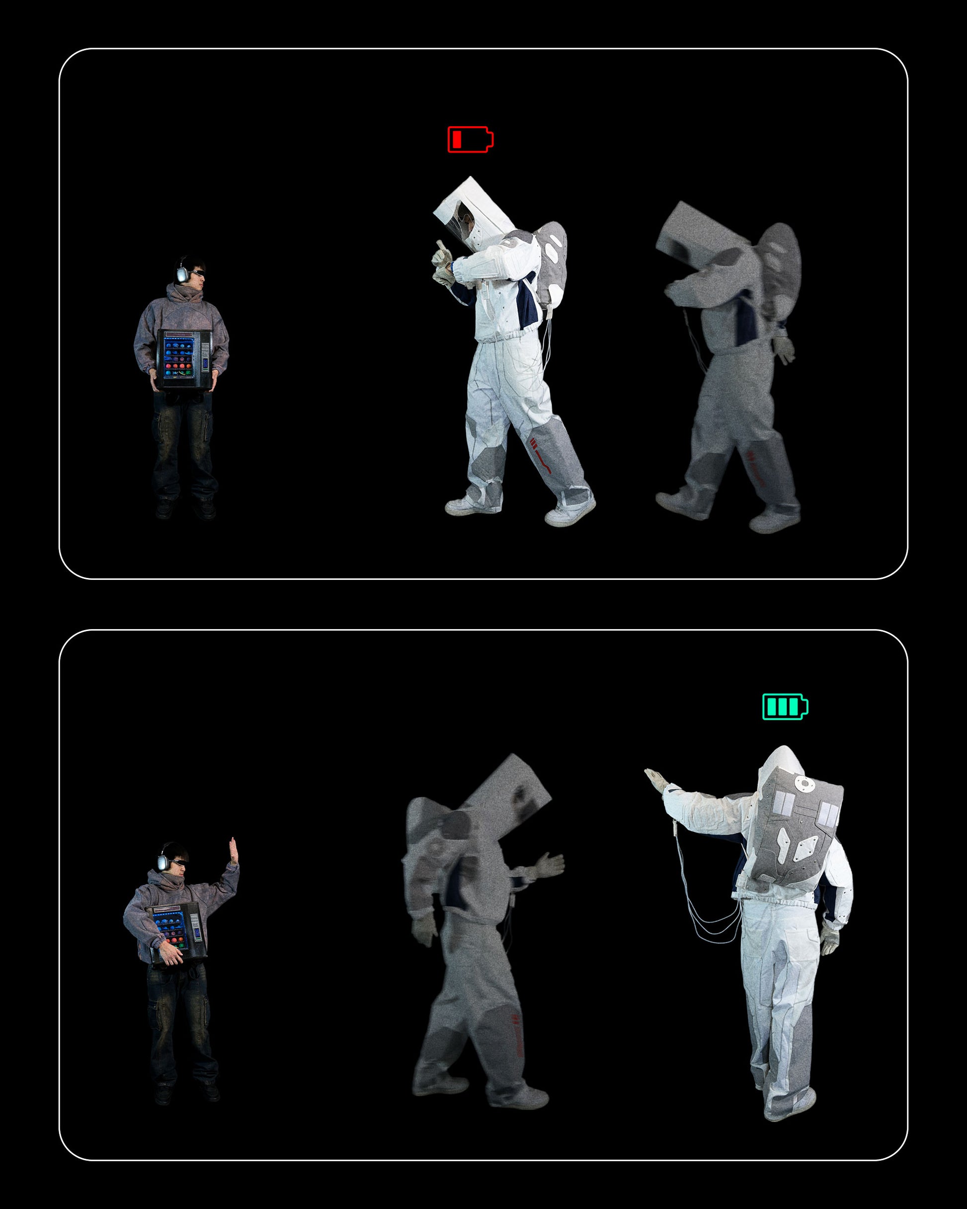 planet vending machine art piece 3D printed backpack, comic panels