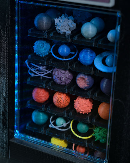 planet vending machine art piece 3D printed backpack, planet close up
