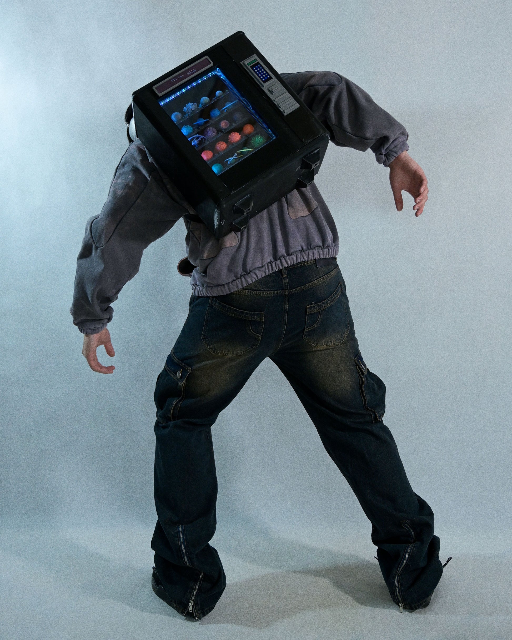planet vending machine art piece 3D printed backpack, back standing model