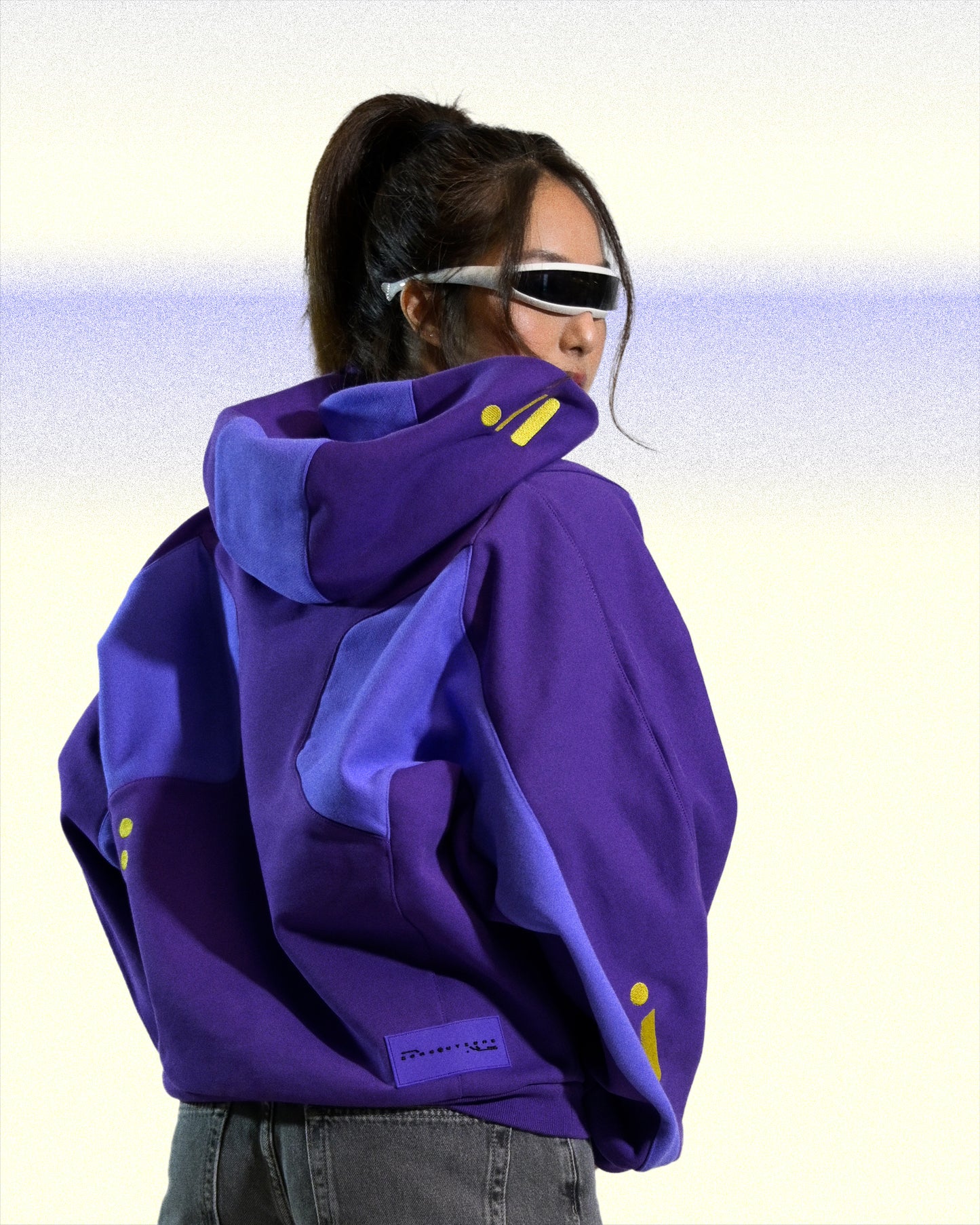 purple lavender cyber core futuristic women's hoodie, back model view