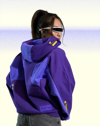 purple lavender cyber core futuristic women's hoodie, back model view