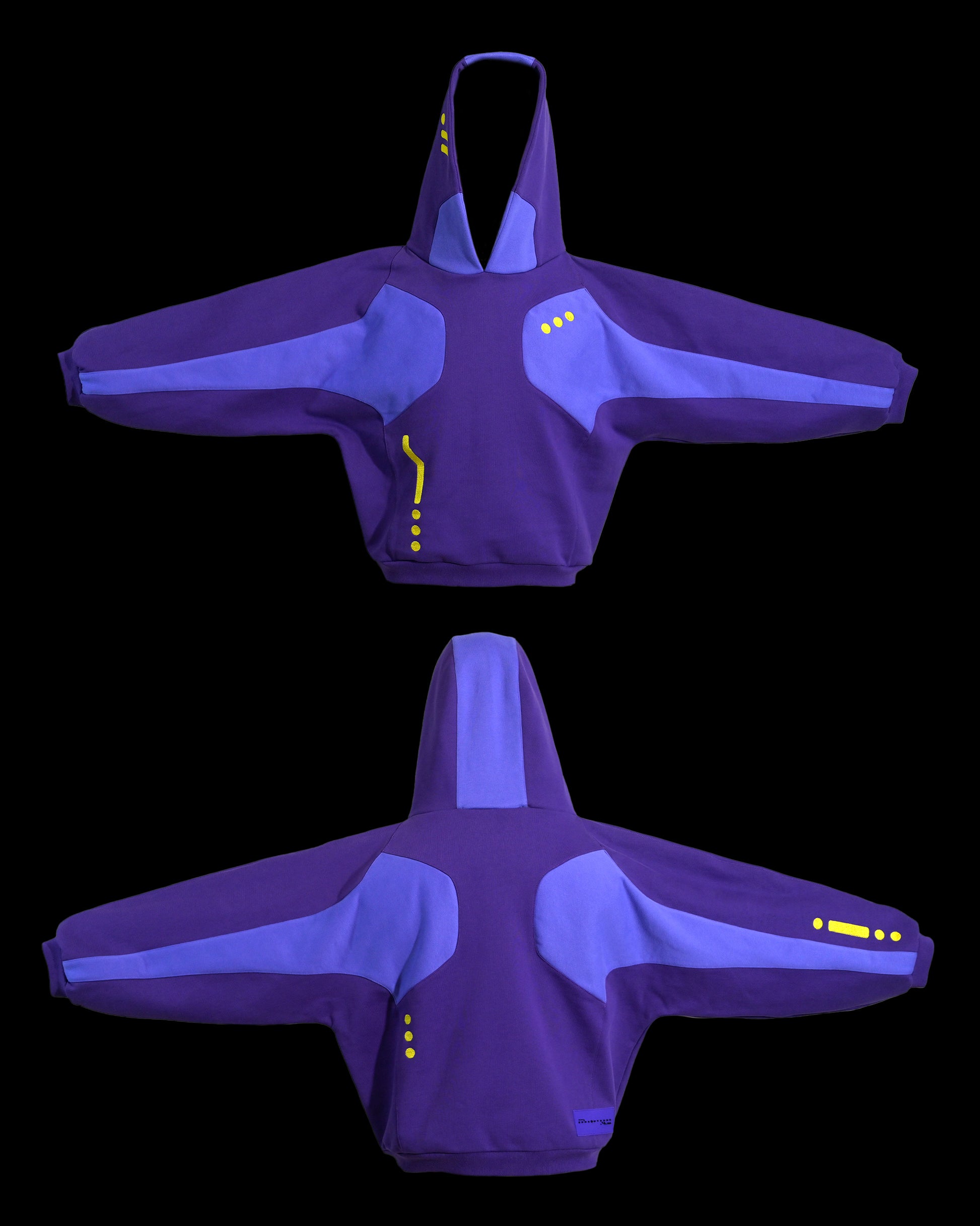 purple lavender cyber core futuristic women's hoodie, front and back view