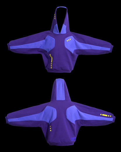 purple lavender cyber core futuristic women's hoodie, front and back view