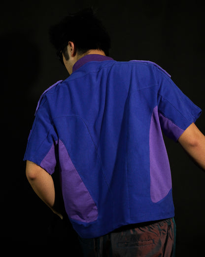 purple luxury cyberspace high end fashion tee, back model view