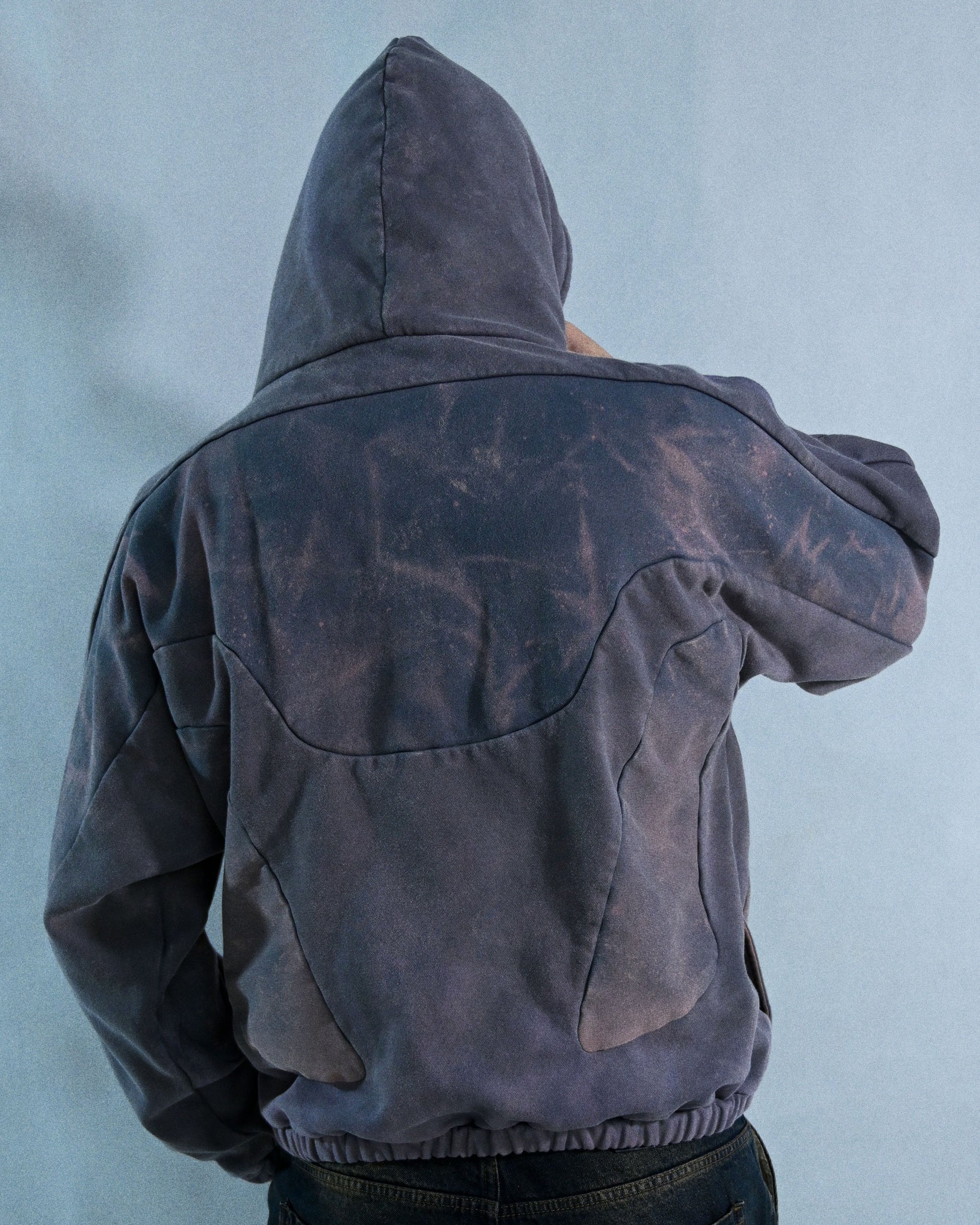 rust faded wash aged vintage distressed hoodie, back model view