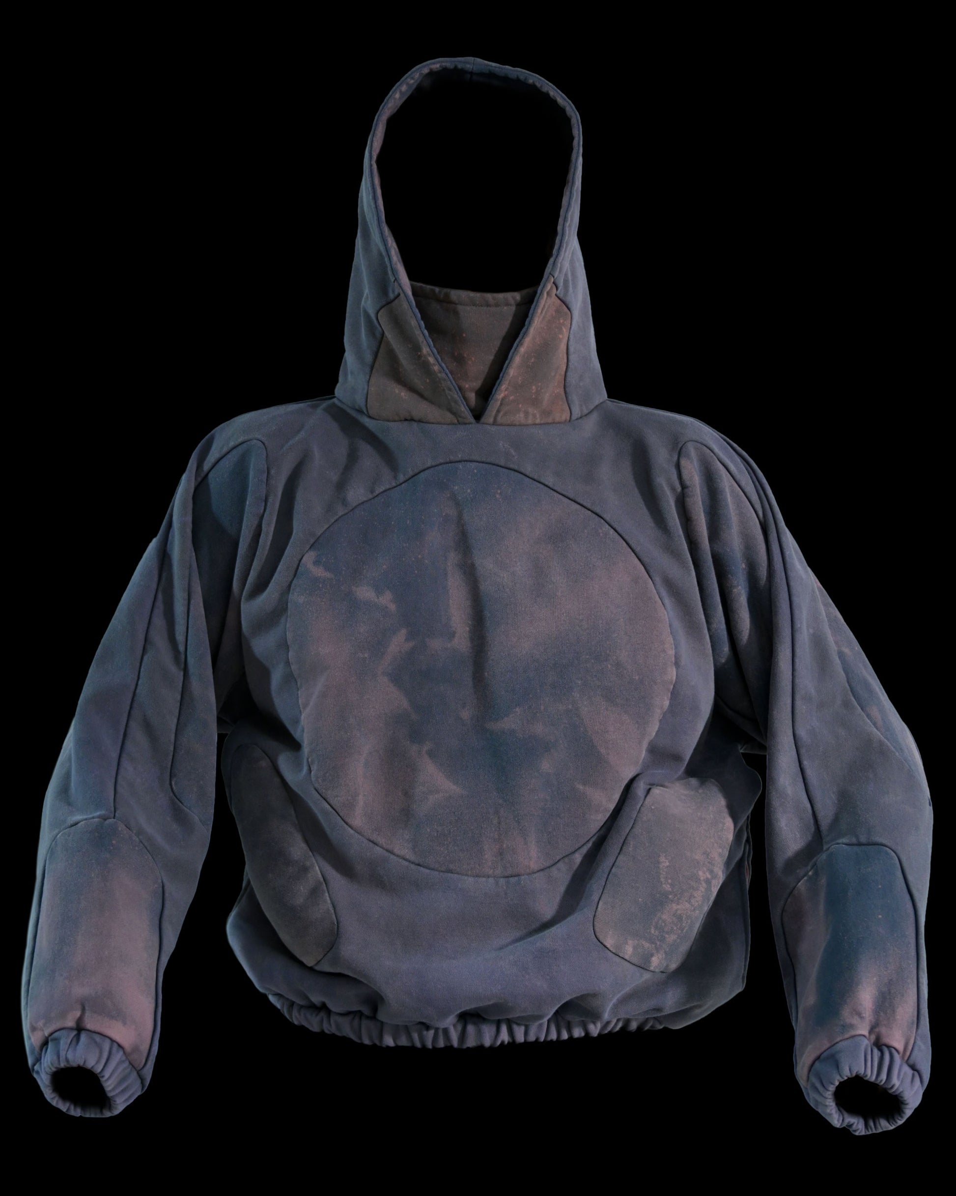 rust faded wash aged vintage distressed hoodie, front view