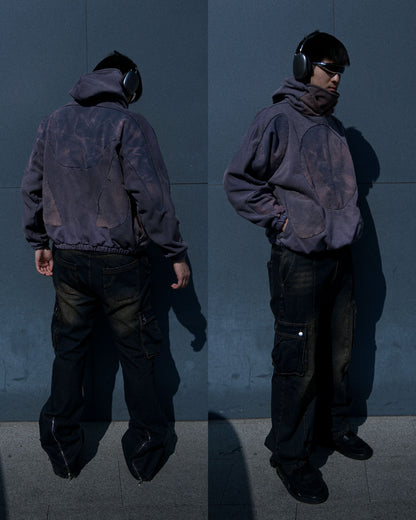 rust faded wash aged vintage distressed hoodie, two model view