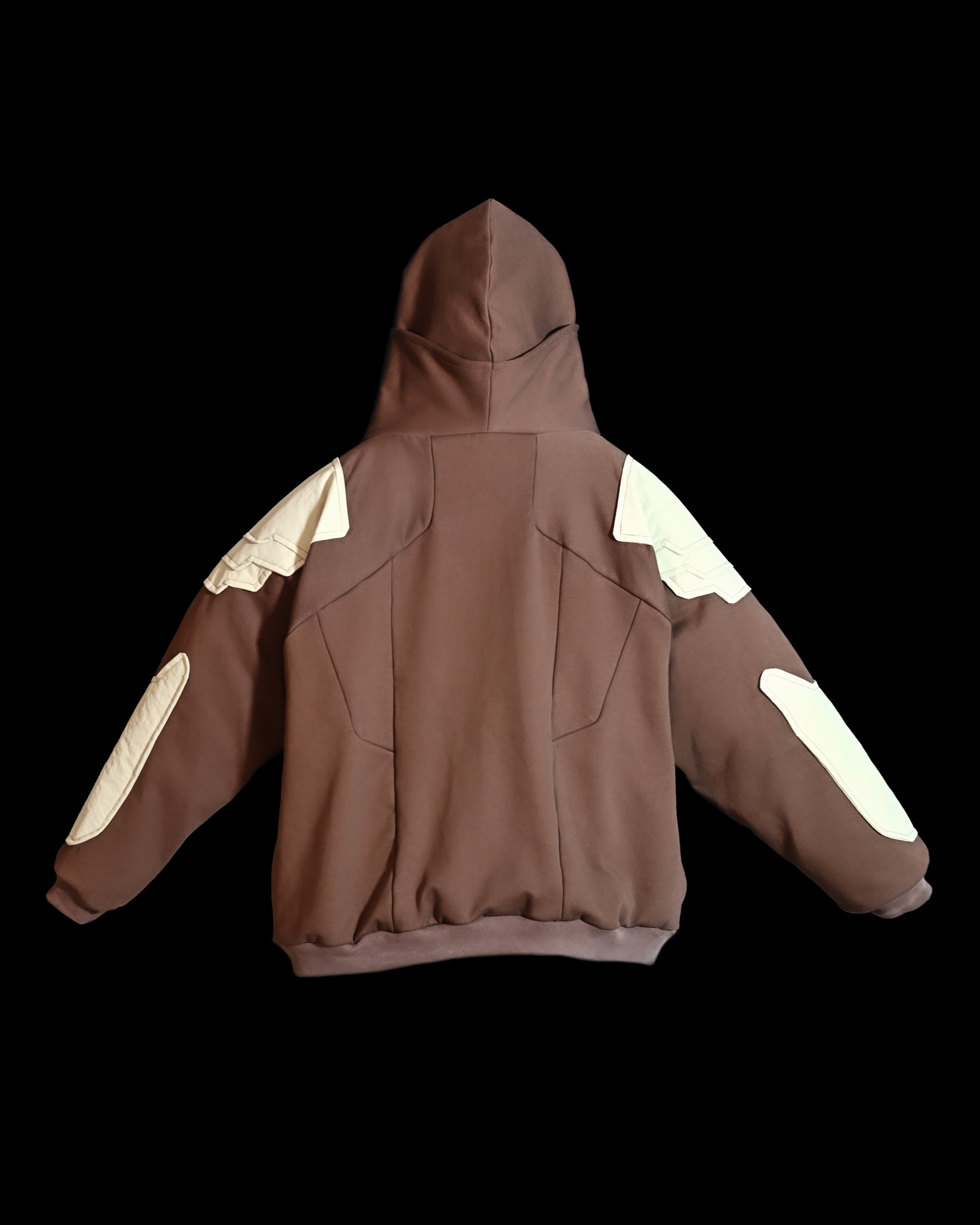 sage brown armor robotic mech hoodie, back view