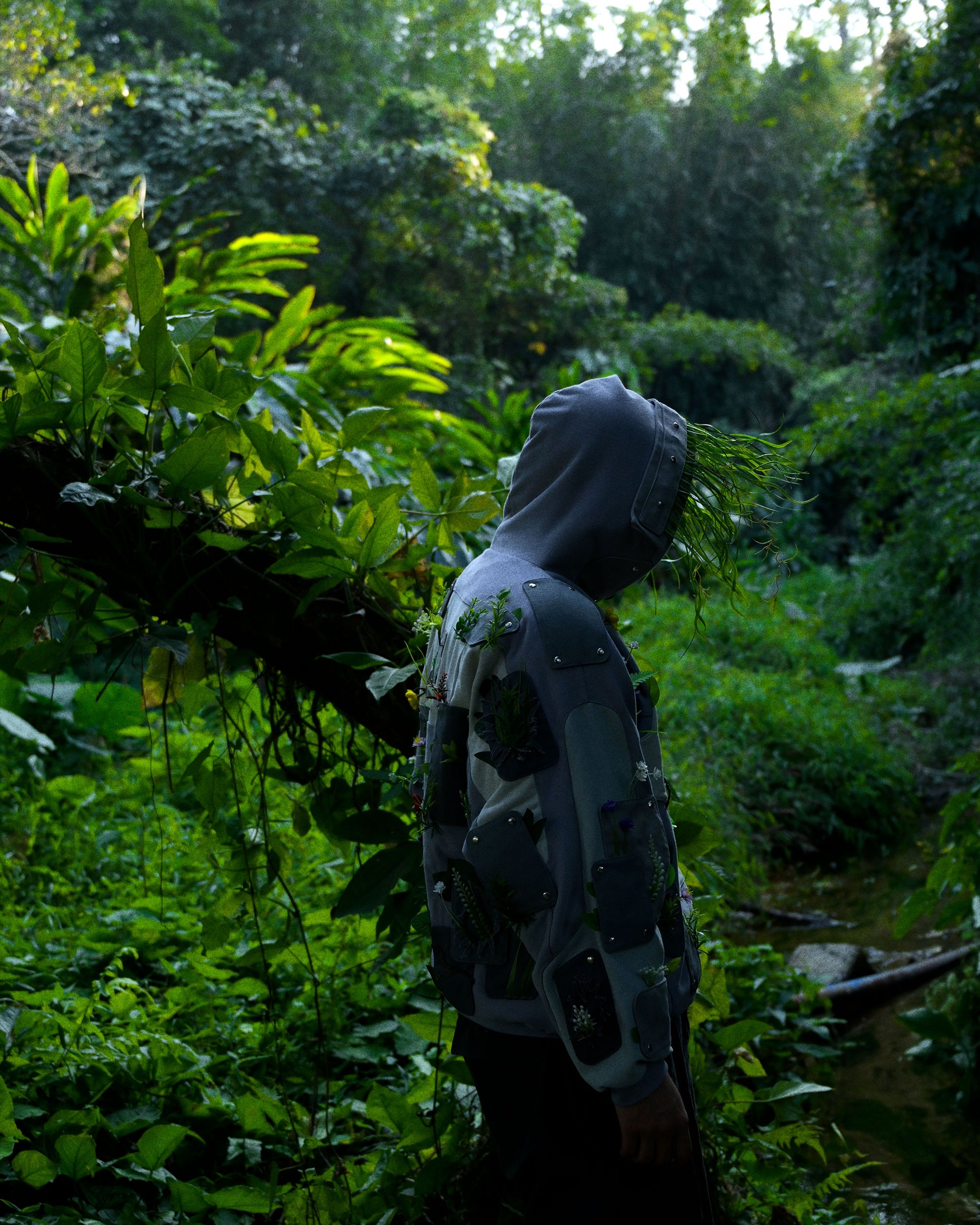 sci-fi archive fashion brutalist nature flowers hoodie, back model view