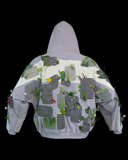 sci-fi archive fashion brutalist nature flowers hoodie, back view