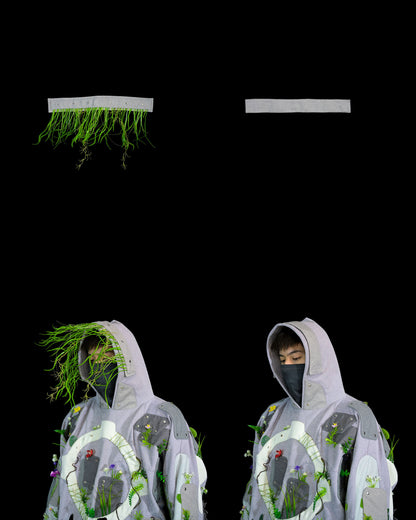 sci-fi archive fashion brutalist nature flowers hoodie, demonstration