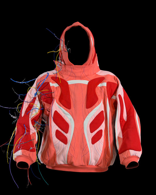 virus robotic futuristic cyberpunk hoodie, front view