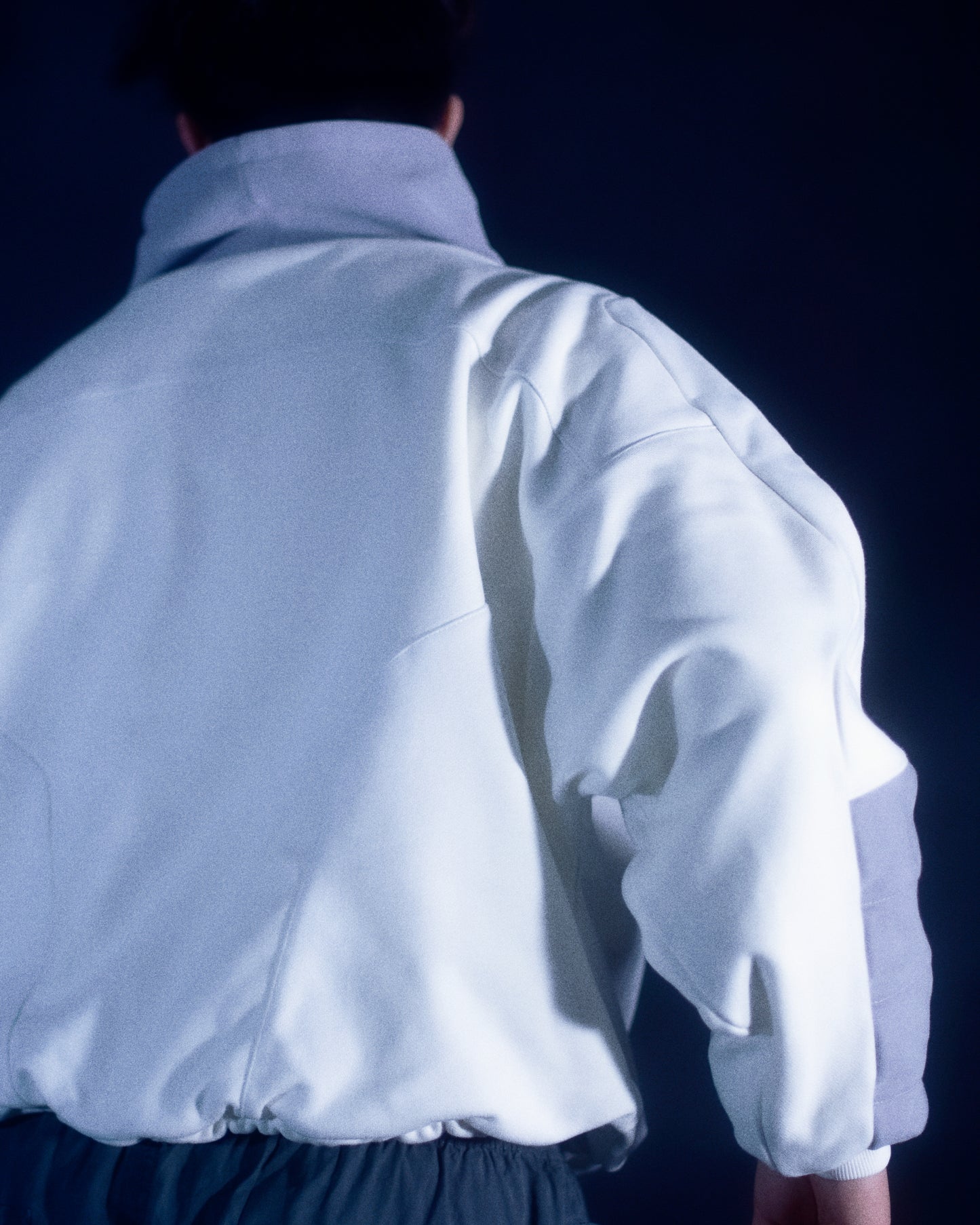 White space astronaut futuristic sweater, back model view