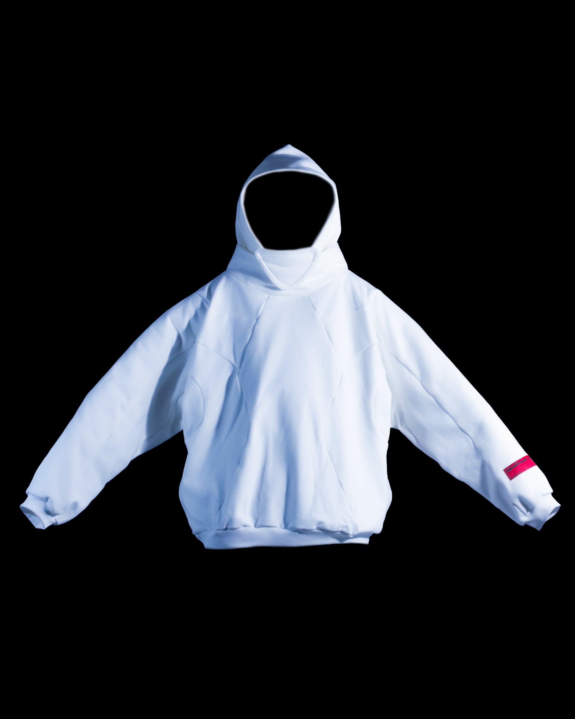 White blank sci-fi paneled hoodie, front view
