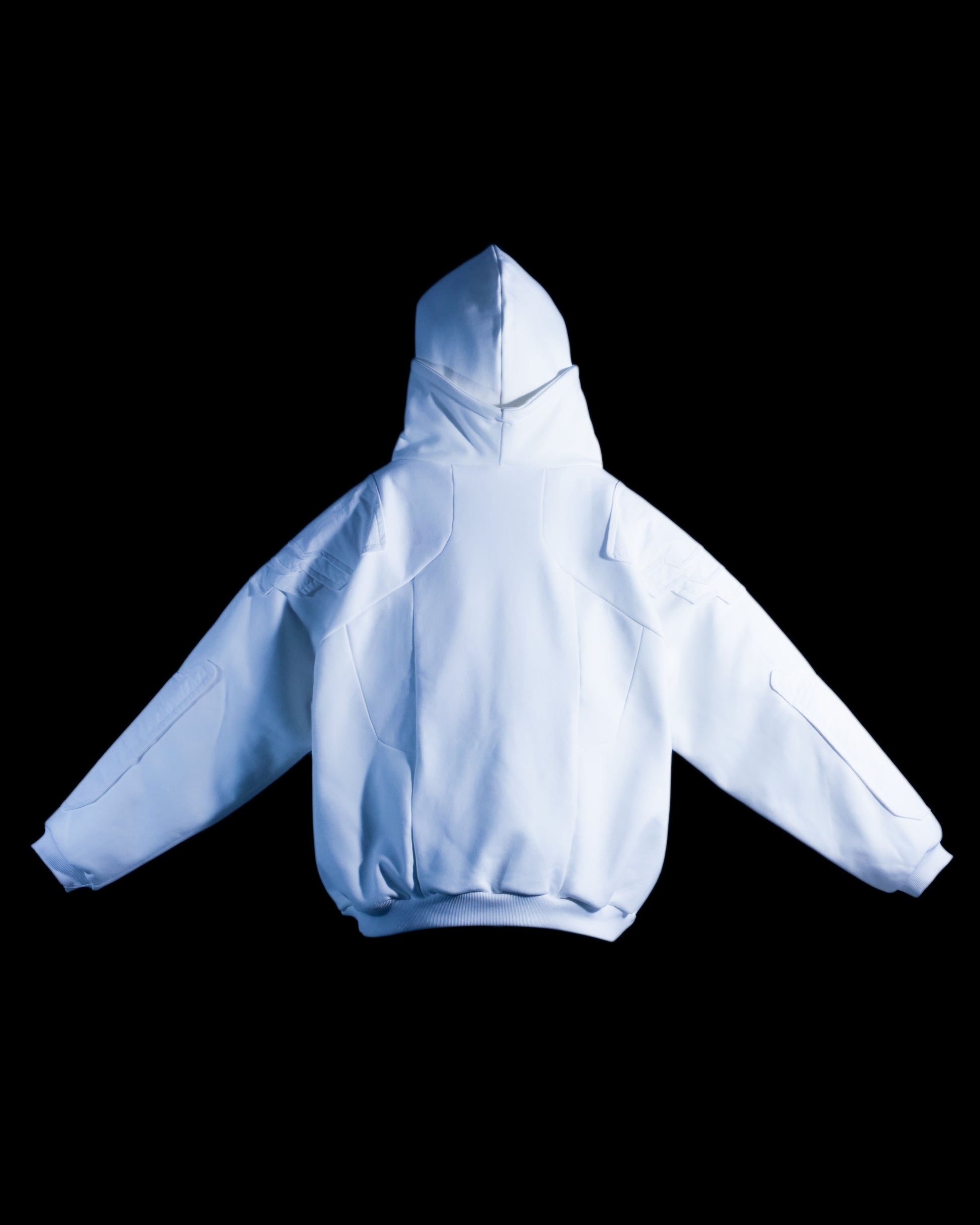 white heavyweight armor blank hoodie, back view