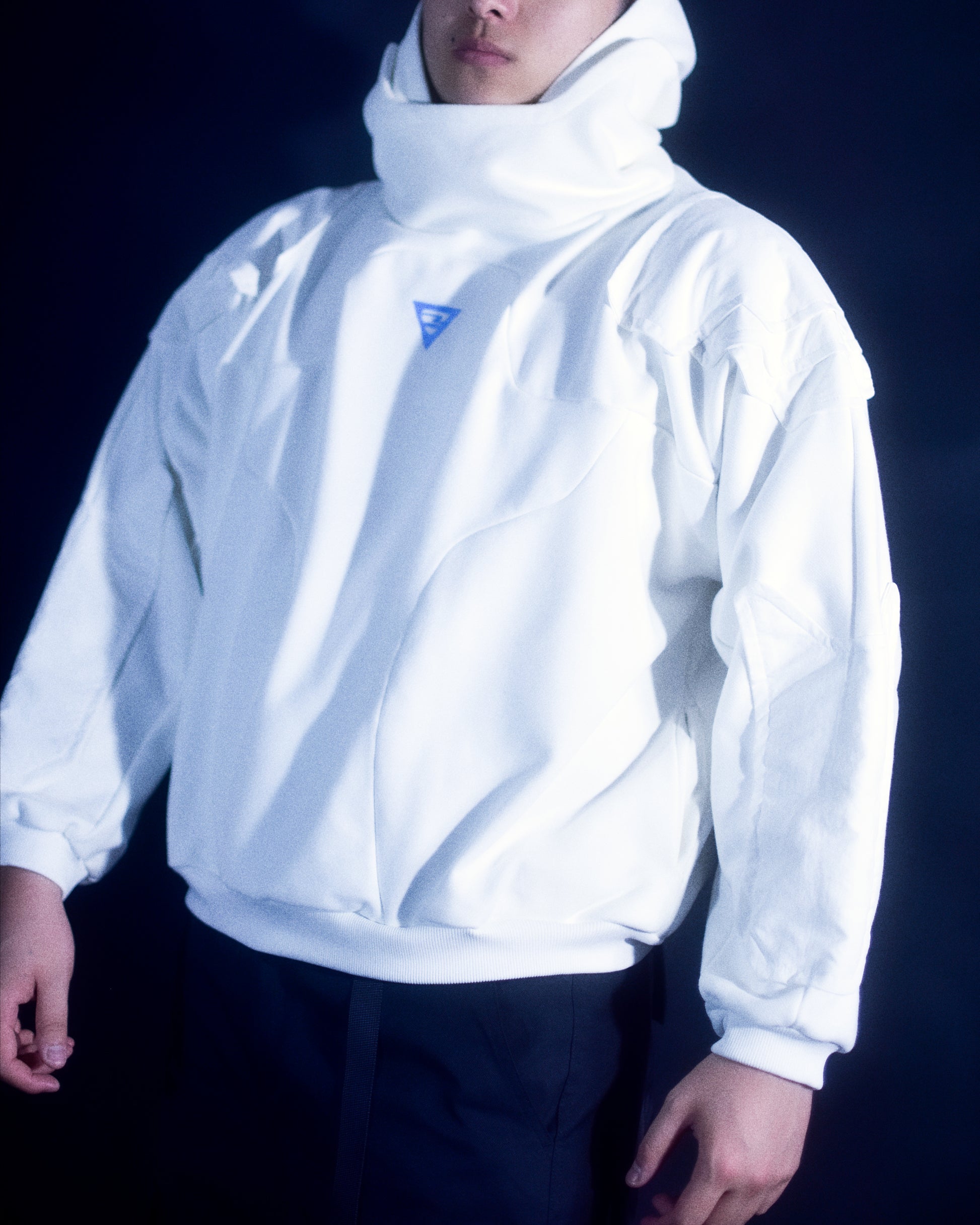 white heavyweight armor blank hoodie, front model view